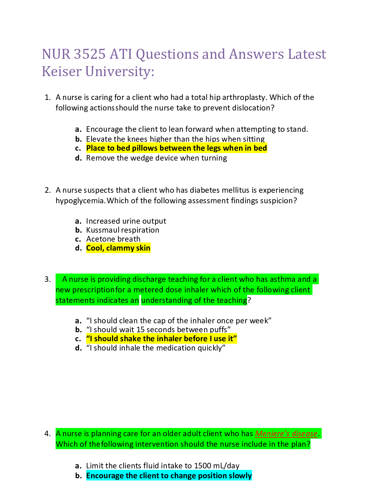 Preview of NUR 3525 ATI Questions and Answers Latest Keiser University: